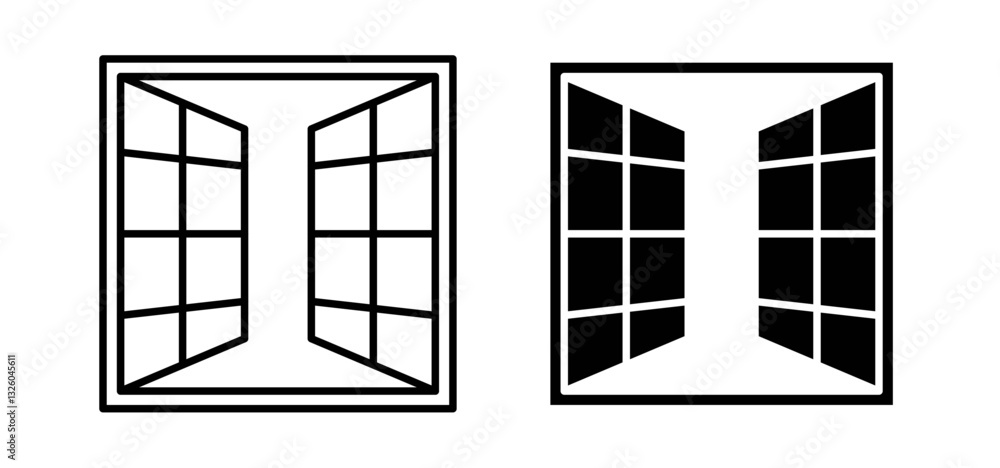 Poster open window vector icon set black filled and outlined style.