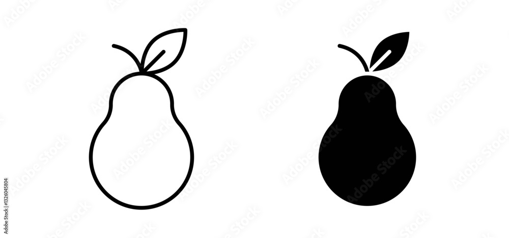 Poster pear vector icon set black filled and outlined style.