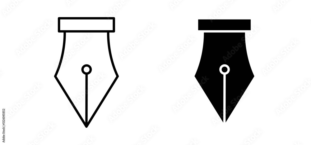 Poster pen nib vector icon set black filled and outlined style.