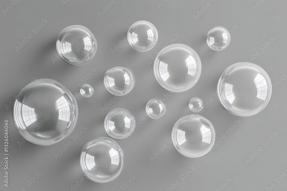 Aufkleber 3d render of white bubbles on a grey background, viewed from above, creating a soft and modern aesth