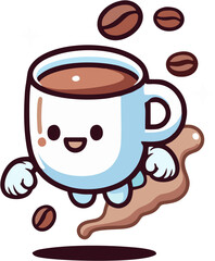 White cup of coffee with beans