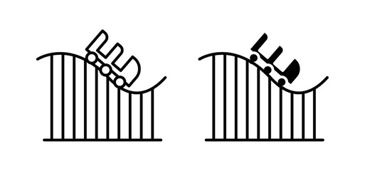 Roller coaster vector icon set black filled and outlined style.