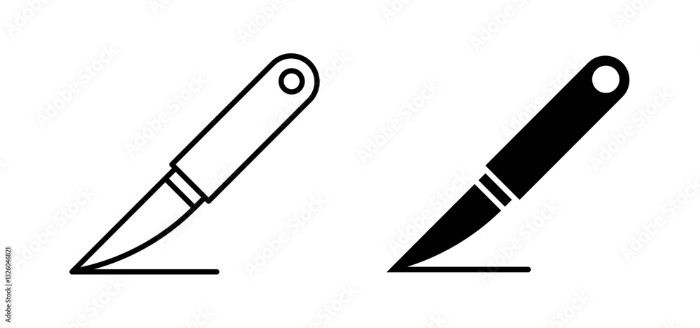 Poster scalpel path vector icon set black filled and outlined style.