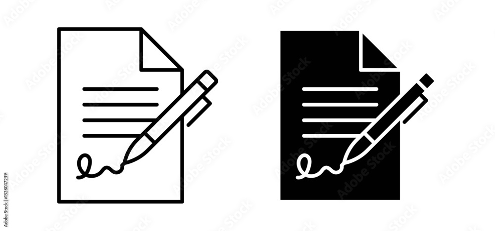 Poster signature file vector icon set black filled and outlined style.