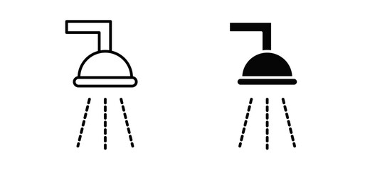 Shower vector icon set black filled and outlined style.