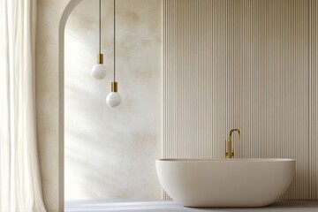 Serene Bathroom Retreat Featuring a Freestanding Tub and Natural Accents. LED details and modern furniture