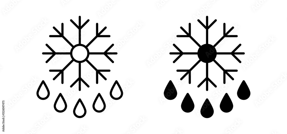 Poster snowflake droplets vector icon set black filled and outlined style.