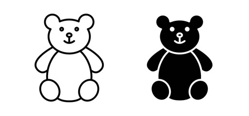 Teddy bear vector icon set black filled and outlined style.