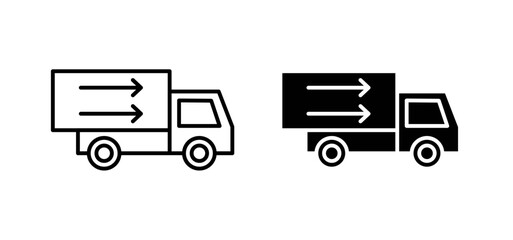 Truck arrow vector icon set black filled and outlined style.
