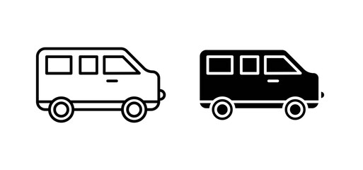 Van vector icon set black filled and outlined style.