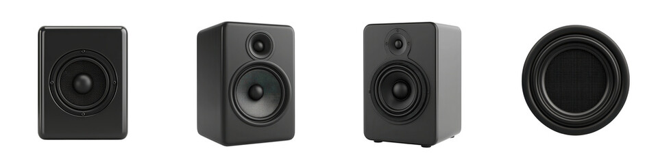 Fototapeta premium Diverse collection of professional studio sound equipment including speakers subwoofers and audio devices for audio reproduction and sound engineering