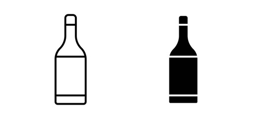 Wine bottle vector icon set black filled and outlined style.