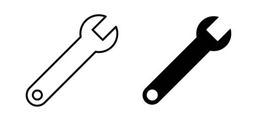 Wrench vector icon set black filled and outlined style.