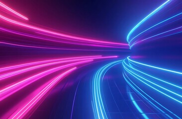 Futuristic abstract background with neon blue and pink glowing oval-shaped lines, high-speed motion effect, sharp focus, and professional studio lighting.