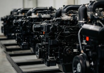 Fototapeta premium Industrial engines lined up in a modern manufacturing facility