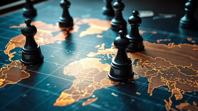 chessman scattered on world map, business and world trade strategy