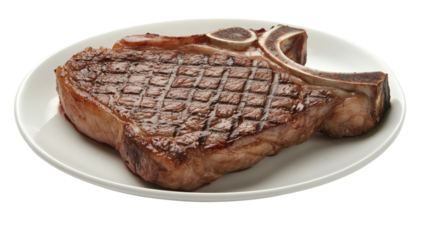 A thick beef T-bone steak with grill marks