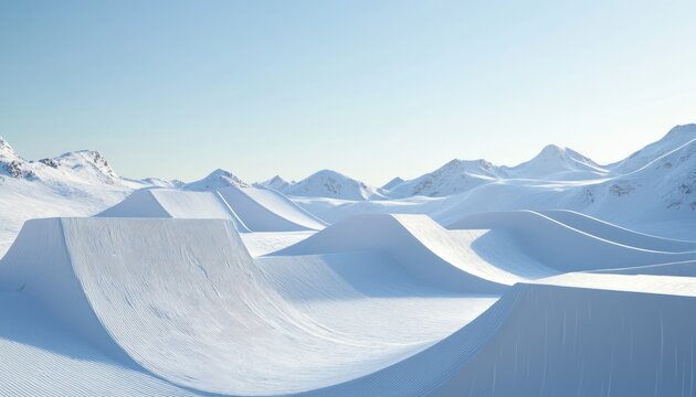 Empty half-pipe for snowboarding under clear skies.
