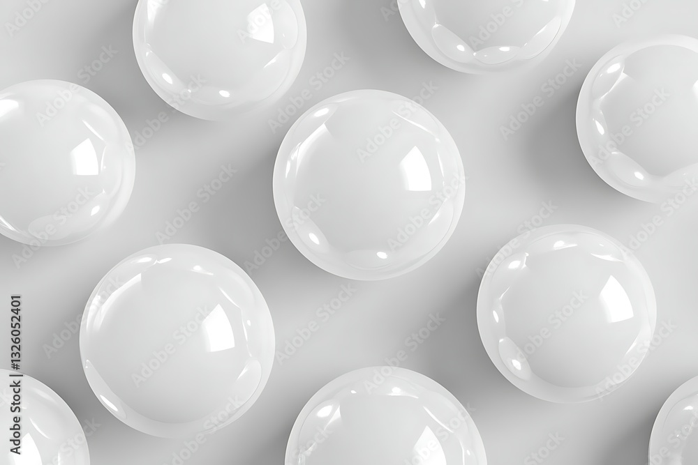 Poster 3d render of white bubbles on a grey background, viewed from above, creating a soft and modern aesth