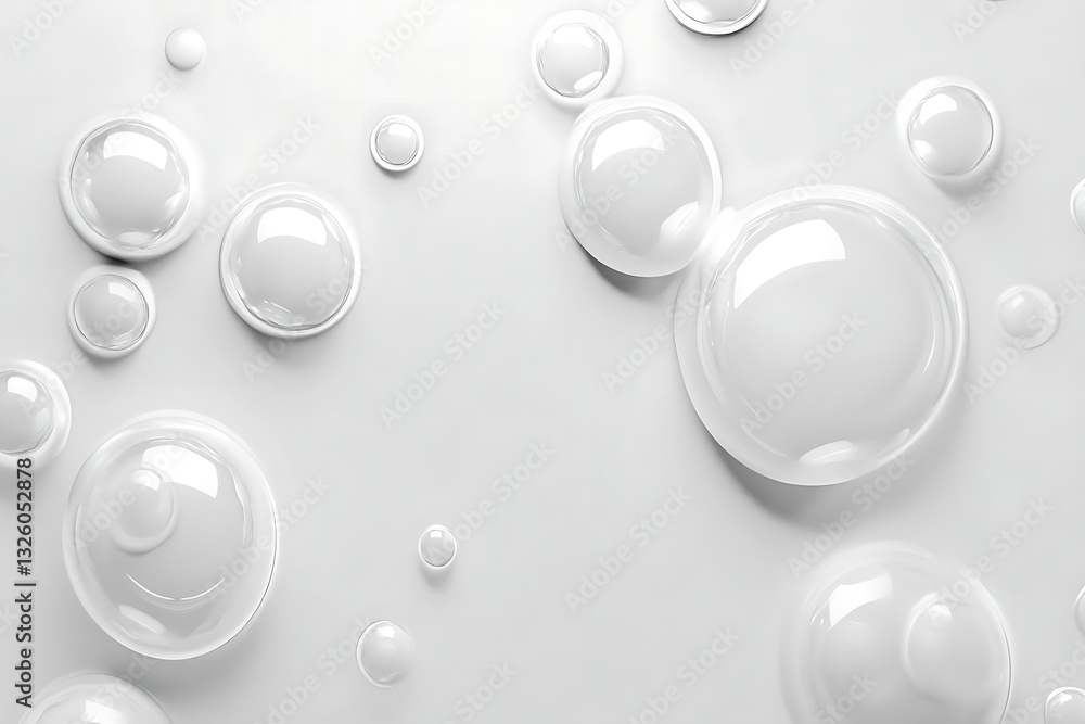 Aufkleber 3d render of white bubbles on a grey background, viewed from above, creating a soft and modern aesth