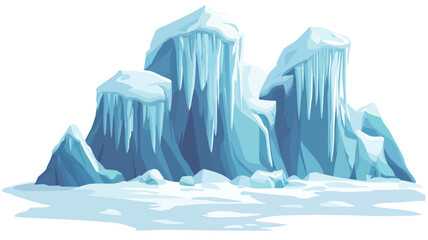 Digital illustration depicting stylized ice formations against a white background. The image features three prominent peaks of ice, varying in height and shape, covered in snow and adorned with