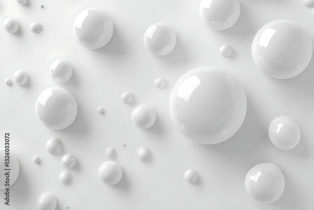 Poster 3d render of white bubbles on a grey background, viewed from above, creating a soft and modern aesth