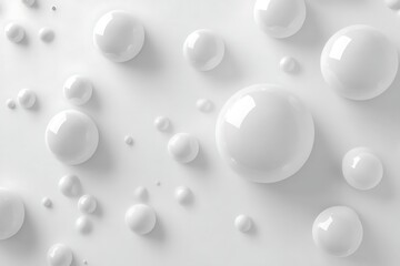 3D render of white bubbles on a grey background, viewed from above, creating a soft and modern aesthetic. Ideal for backgrounds or abstract designs.