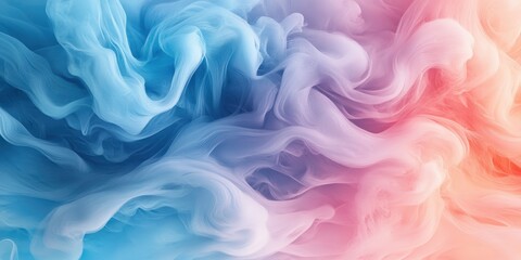 Fototapeta premium Vibrant swirls of blue and pink smoke envelop the frame in a dramatic close-up; the upper section bursts with dynamic energy, fading gracefully to an ethereal base