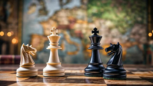 chessman on board with world map, business and world trade strategy