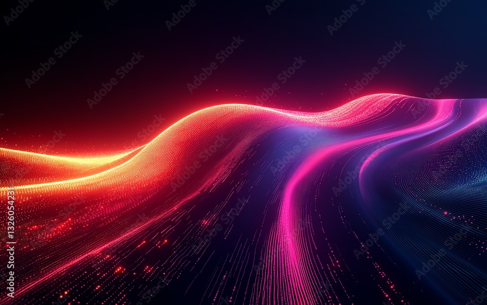 Poster abstract dark background with digital binary code, data transfer and analysis concept, glowing neon 