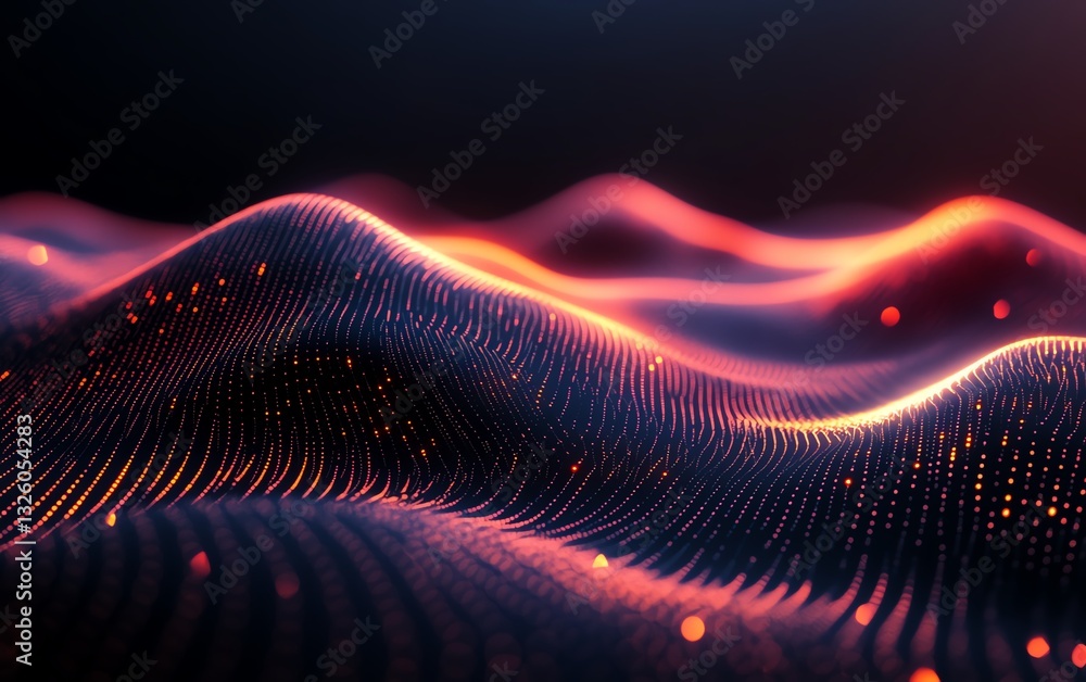 Poster abstract dark background with glowing binary code, data transfer concept, digital analysis, 3d rende