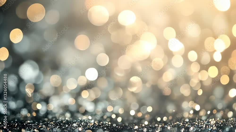 Poster golden bokeh light sparkle transition with glitter particles in soft focus