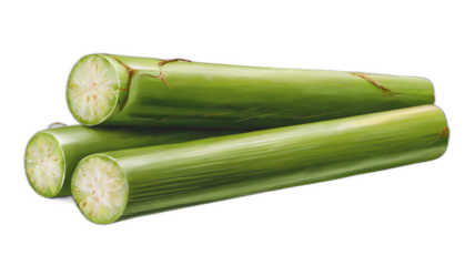 Realistic illustration of fresh, ripe dumb cane, emphasizing its smooth texture and vibrant color, against a clean white background for a fresh and minimalistic aesthetic.