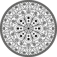 Elegant round mandala ornament with floral and ethnic patterns