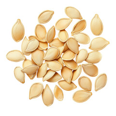 isolated transparent Background. Fresh pumpkin seeds scattered on pure transparency background, showcasing their natural texture and color