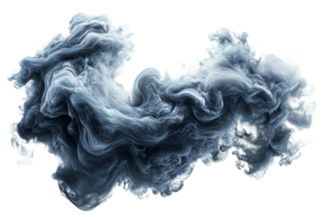 Swirling blue and gray smoke on a transparent background