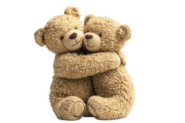 Soft teddy bears hugging together with warmth