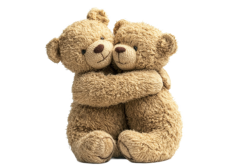 Soft teddy bears hugging together with warmth