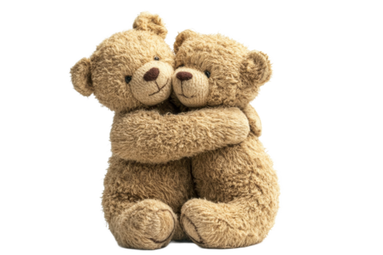 Soft teddy bears hugging together with warmth