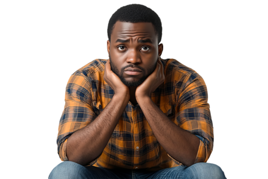 Young man expressing concern with thoughtful pose