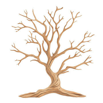 isolated transparent Background. ancient dead tree with fragmented branches, showcasing intricate textures and unique shape