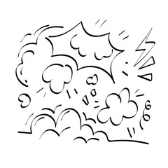 Collection of hand drawn explosions. Scribble sketch style explosions. Simple line doodle drawings. Vector illustrations.