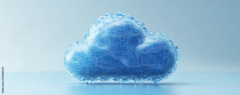 Aufkleber 3D rendered blue cloud computing icon with circuit patterns, placed on a light blue background, symbolizing digital infrastructure and networked technology
