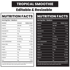tropical smoothie nutrition facts, nutrition facts template, customizable vector