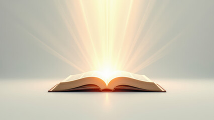 Open Bible with sunbeams shining behind.