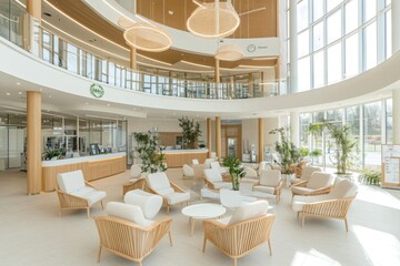 Minimalistic Modern Interior Design Featuring a Spacious Lounge Area With Natural Light and Greenery in an Inviting Setting