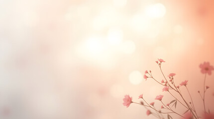 Fototapeta premium Blooming Blush: Delicate pink flowers against a soft, bokeh-filled background, creating an atmosphere of ethereal beauty and gentle serenity.