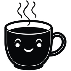 Cute Cartoon Coffee Mug with Happy Face and Adorable Steam Curls