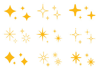 キラキラマークのセット2　光　アイコン　黄色