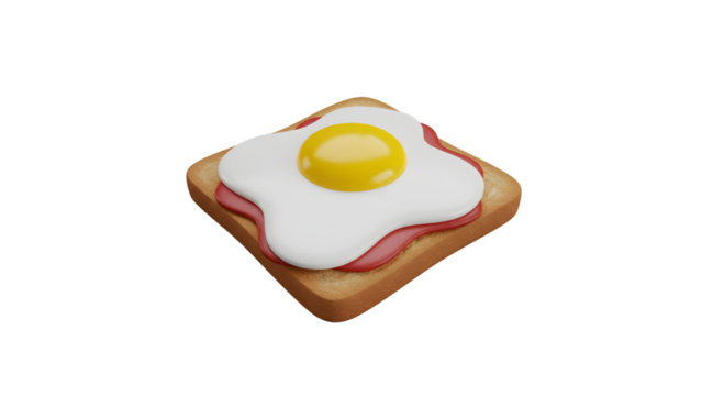 fried egg with t40:oast realistic 3D isolated on transparent background. generative ai
